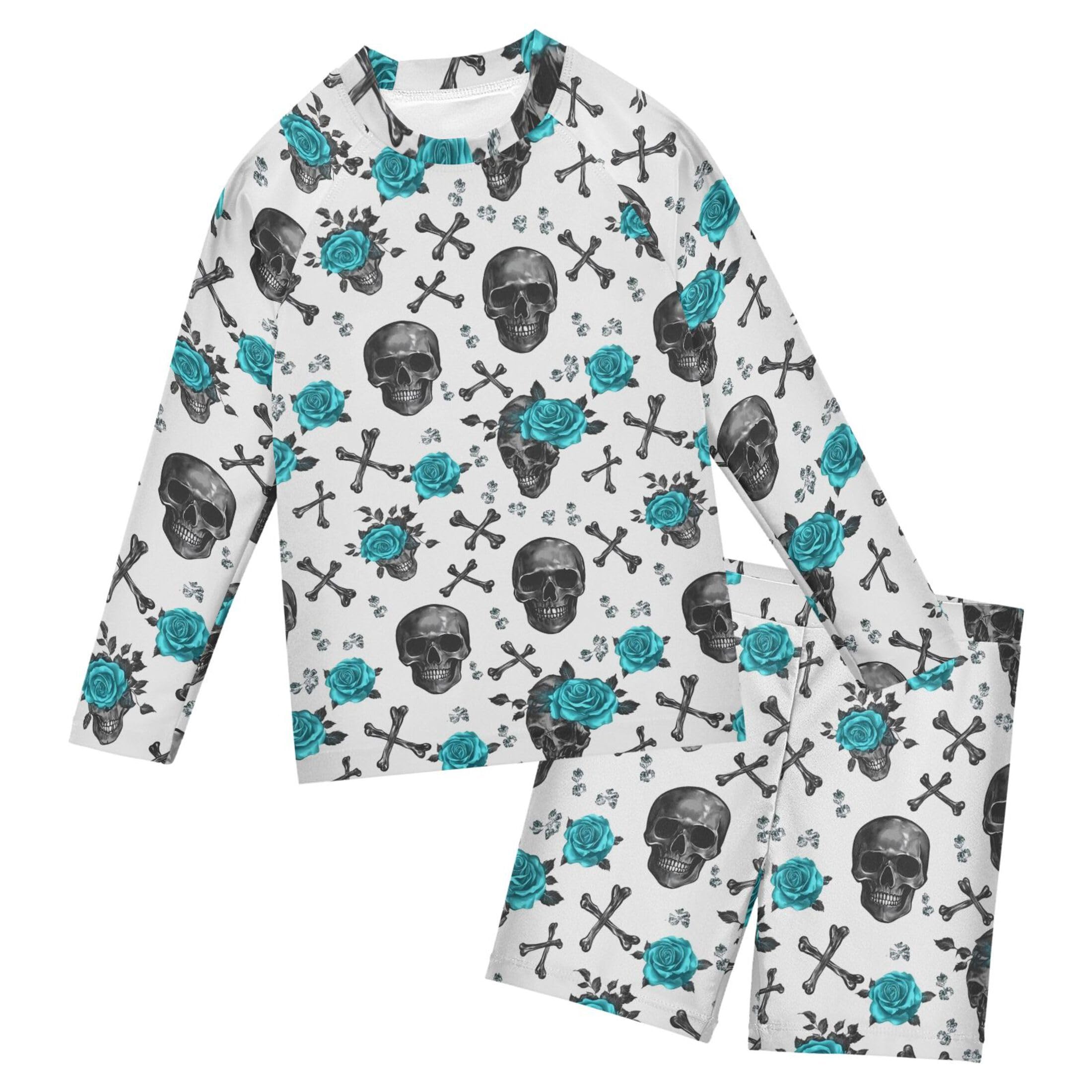 Skull Flower Baby Boys' Toddler Long Sleeved Rashguard Swim Bathing Suit Set B0404483