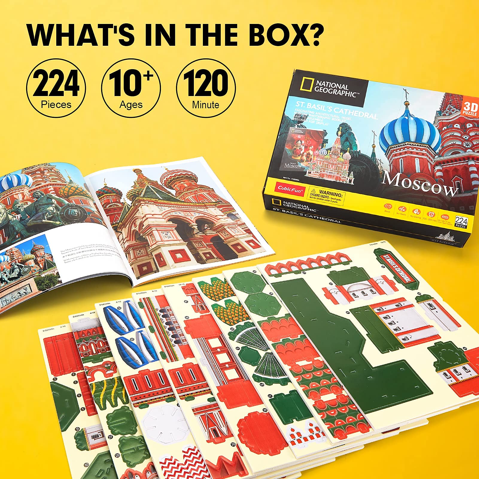 CubicFun Puzzle 3D Catedral de San Basilio National Geographic Arquitectura Moscú Maquetas para Construir Modelo Kits con Folleto, 224 Piezas
