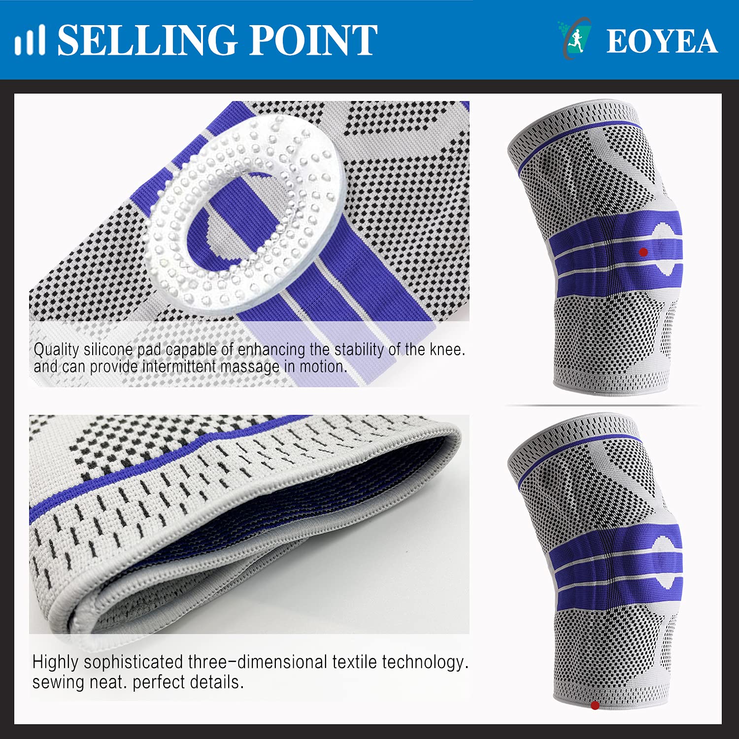 Knee Compression Sleeve, Knee Brace with Side Stabilizers For Men & Women,Pack of 1