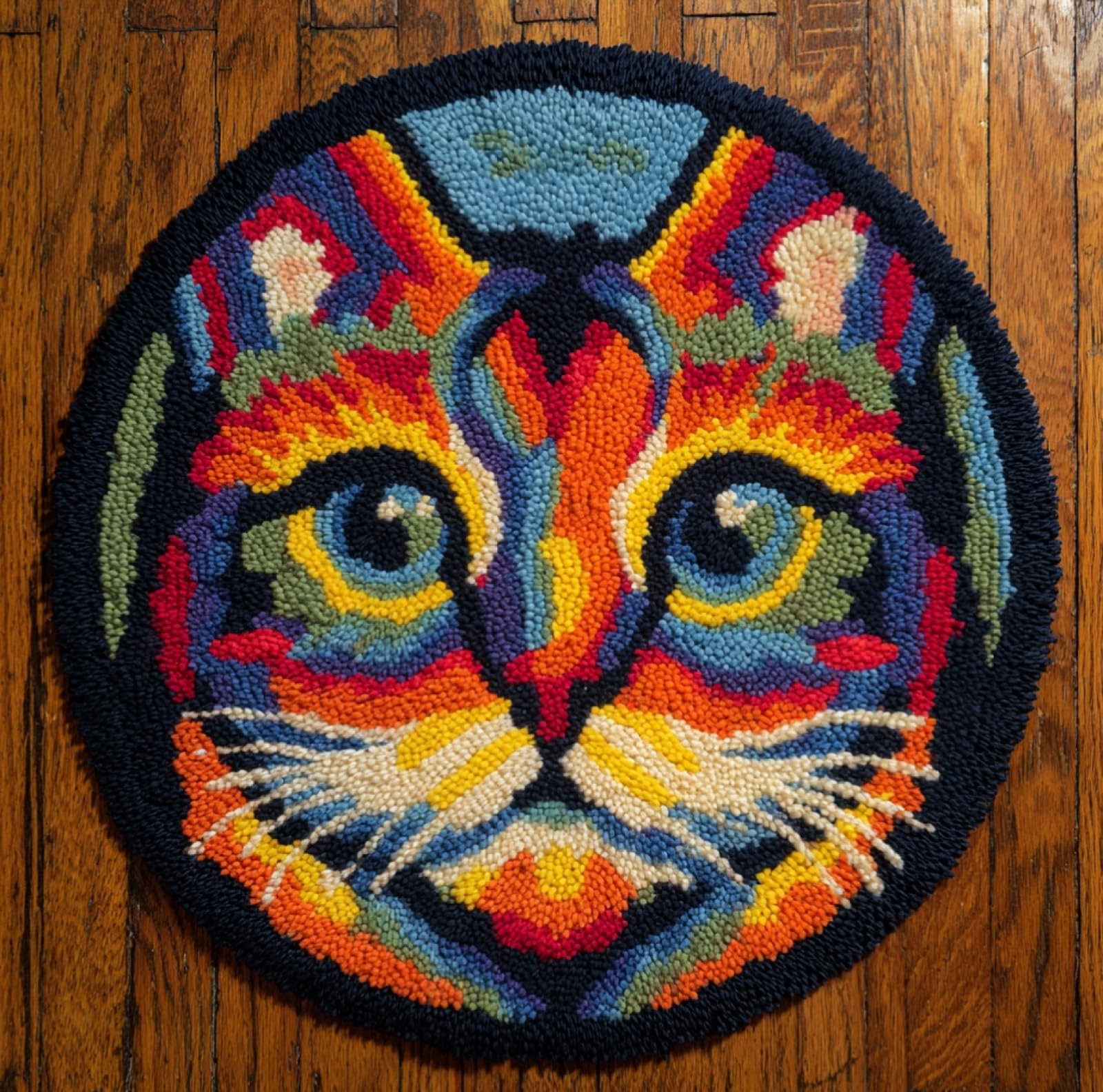 WallustrioaW DIY Carpet Latch Hook Kits,Animal cat,Latch Hook Rug Kits for Adults Beginners DIY Needlework Crocheting Rug Home Decor,50x50cm