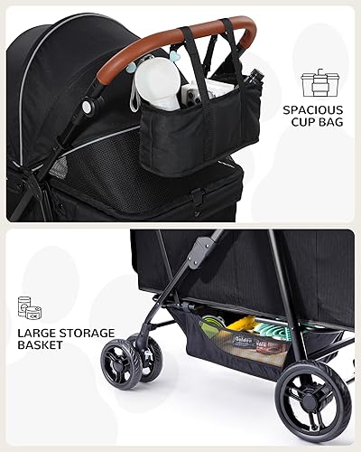 Miniatura 9 de Cochecito para perros grandes y medianos (20 a 132 libras), cochecito para mascotas para 2 perros pequeños, extra grande, resistente, plegable y