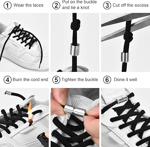 Miniatura 3 de 2-6 pares de cordones elásticos sin atar, cordones universales para zapatos para niños y adultos, cordones sin cordones con cierre de metal