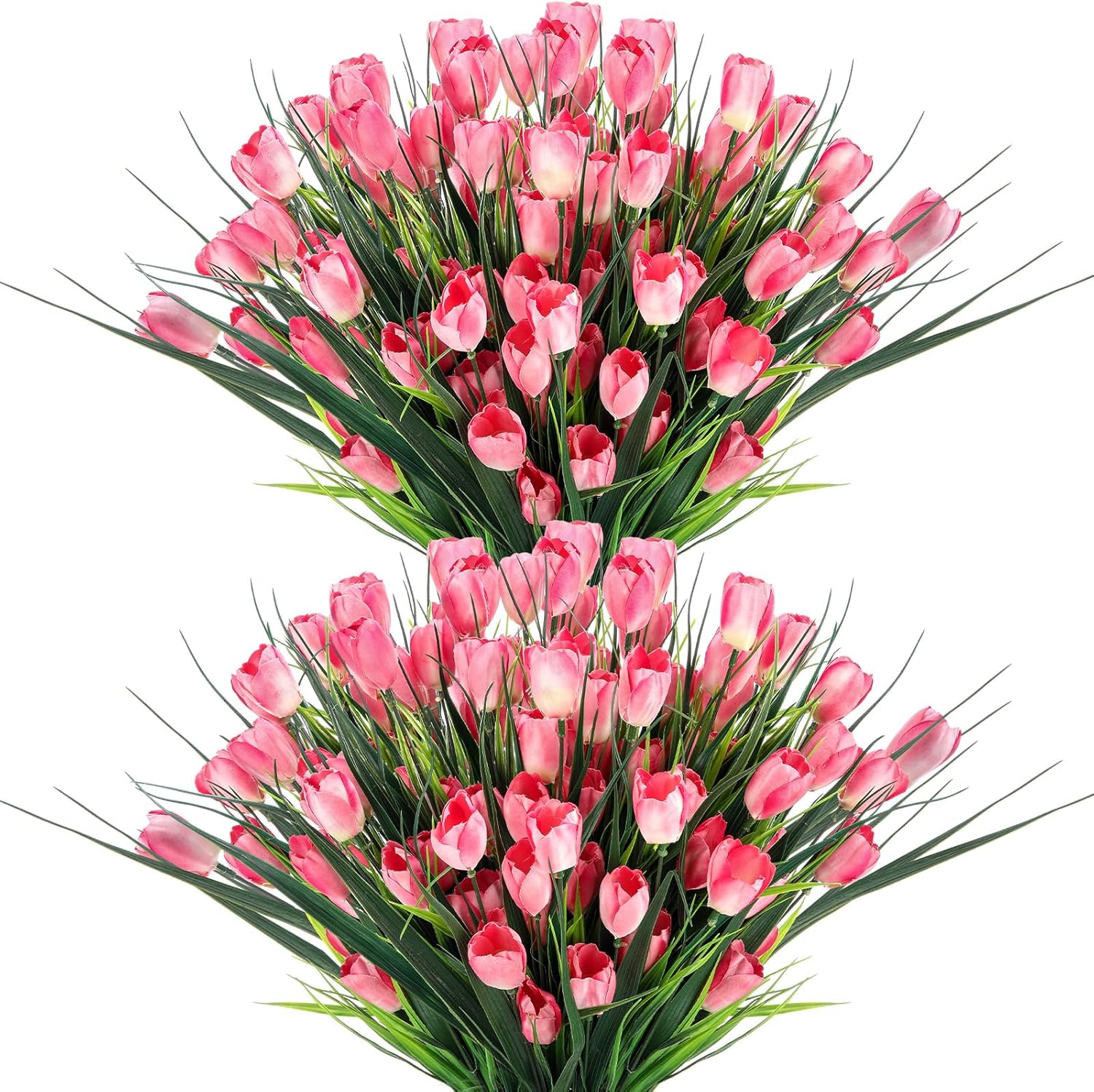 XunYee 100 Pcs Artificial Tulips Fake Flowers Bulk Plastic Faux Tulip Stems 16 Inches Spring Flowers for Outdoor Garden Indoor Home Wedding Mother Day Office Table Centerpieces Vase Decor(Pink)