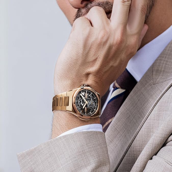 Business Men's Automatic Skeleton Tourbillon Watch Gold 45mm