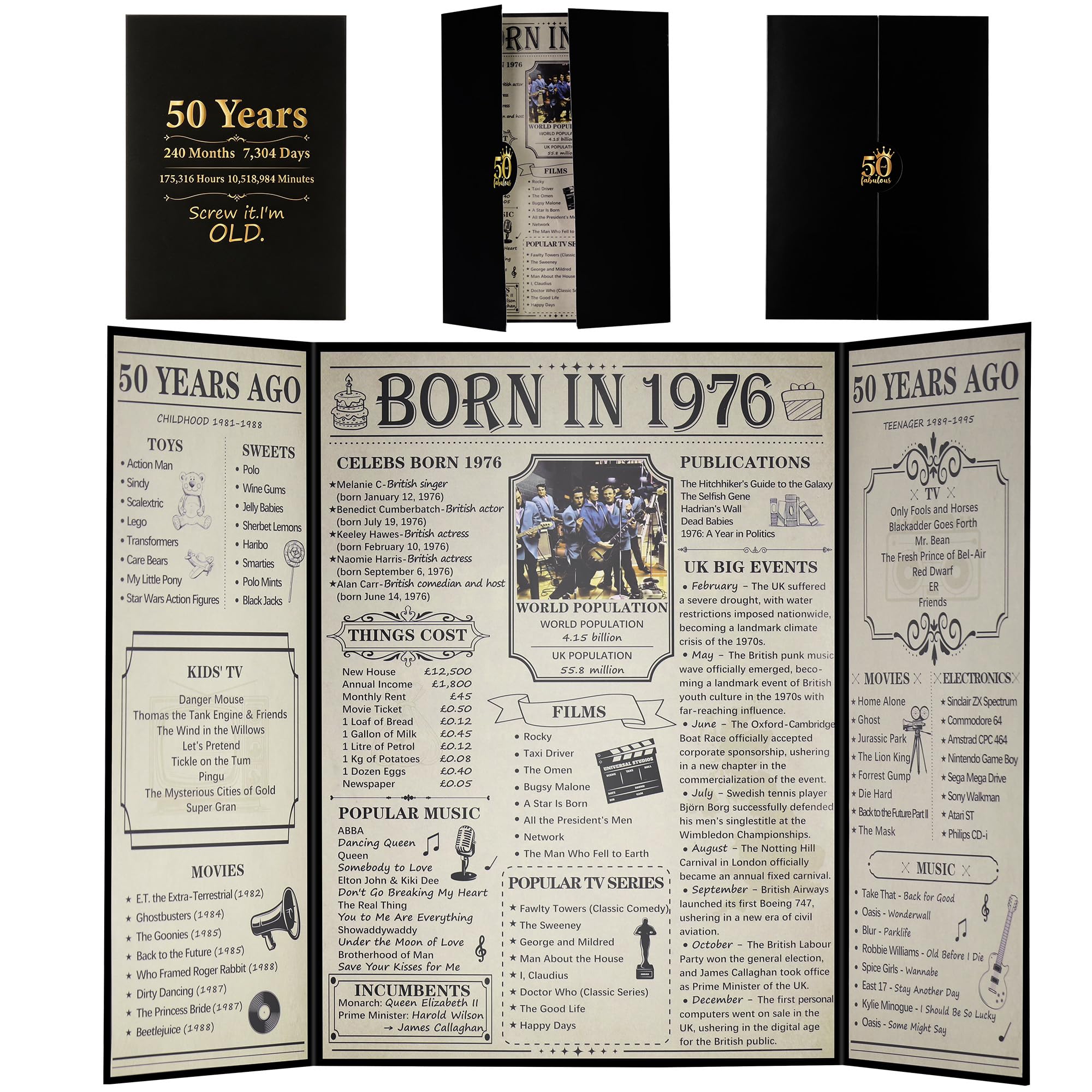 50th Birthday Card, Born in 1976 UK Birthday Gifts for Men Women, Vintage 50th Anniversary Cards, Funny Greeting Card, Thoughtful Gifts and Decorations for Him and Her (30.5 x 22.5cm)