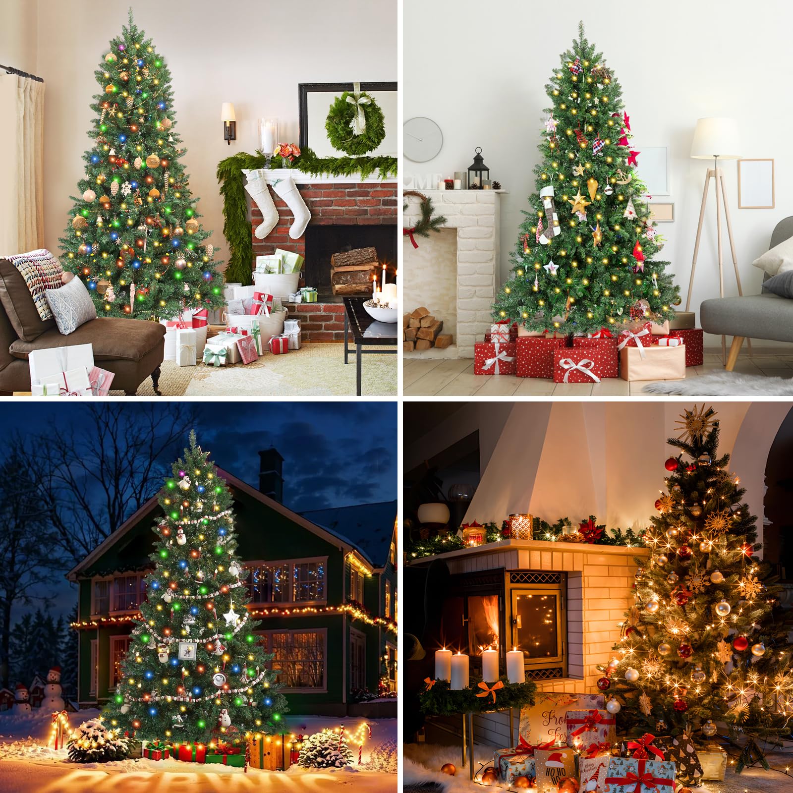 Rollingsurfer Sapin De Noël Artificiel Pré-Éclairé 180CM, Sapin Pin Premium À Charnières, 300 Lumières LED Multicolores, 1000 Pointes de Branches, 11 Modes d'Éclairage pour la Maison et Les Fêtes