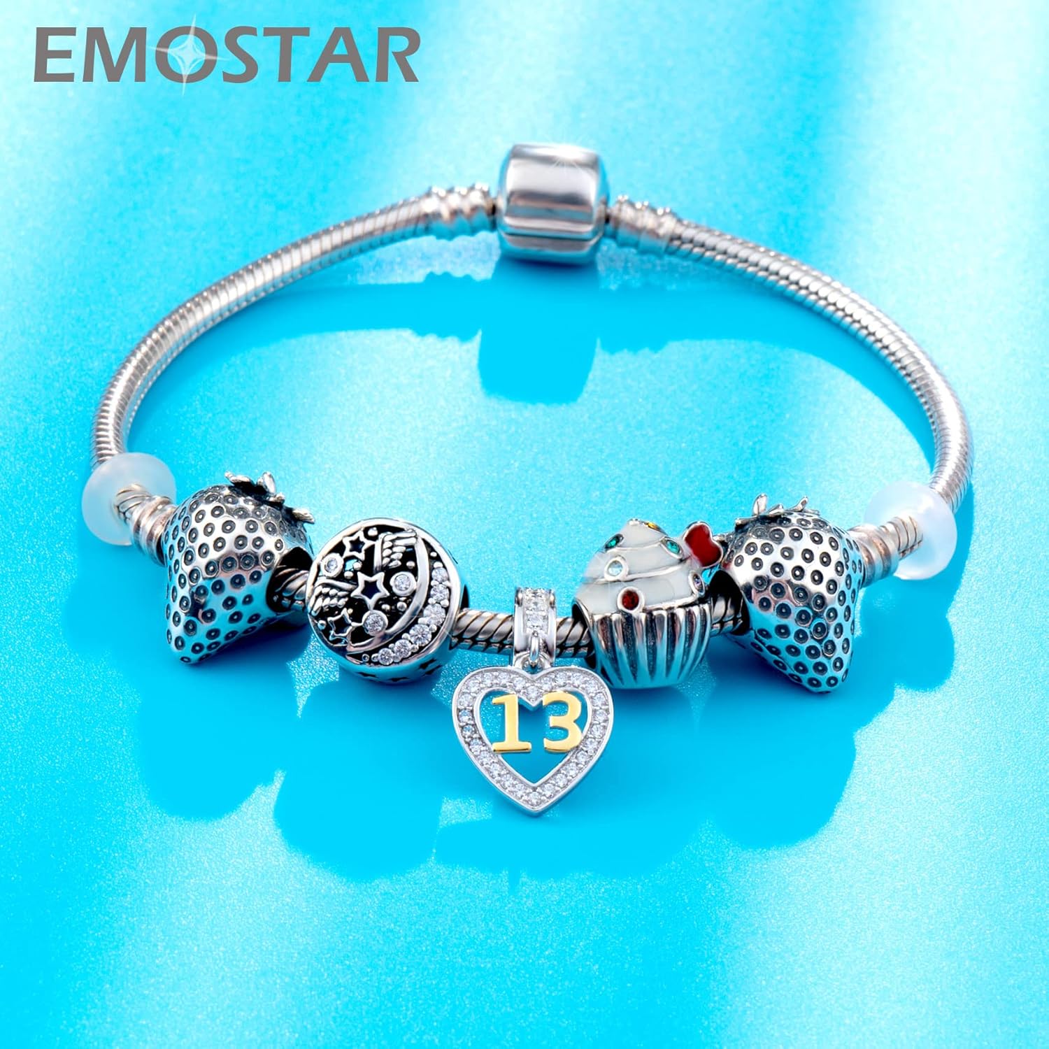 EMOSTAR 10 to 20 21 22 23 24 25 28 30 33 35 40 45 50 55 60 65 70 75 80 Birthday Charms fit European Anniversary Bracelet Necklace, Dangle 18K Golden Number Heart Pendant with CZ, for Women/Men - Image 4