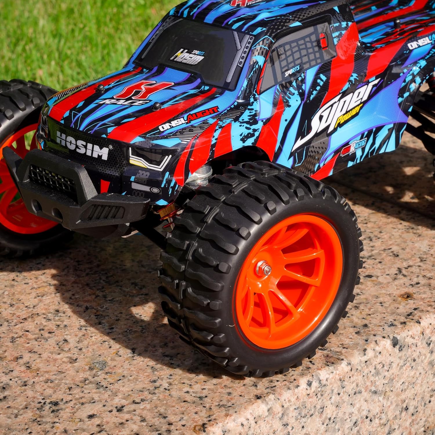 Hosim 55 * 115 mm RC Tires, All Terrain Soft Tire Mounted on 12mm Hex Wheels (Set of 4) for 1/10 RC Cars (Red Wheel hub)
