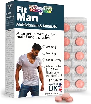 FitMan High Strength Multivitamin & Minerals | 30 Tablets| with Zinc, Iron, Biotin, Vitamin D, Magnesium, B-Complex & More! UK Made Supplement for Men