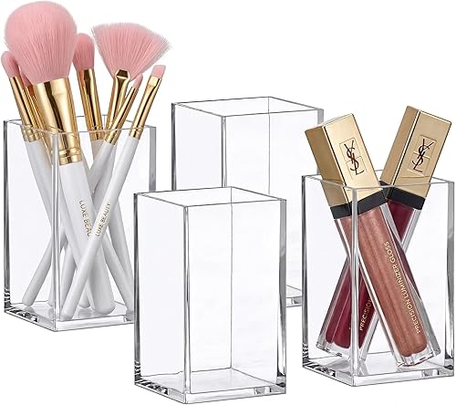 Amazing Abby - Penelope - Paquete de 4 soportes para bolígrafos, soporte acrílico para bolígrafos, organizador de plástico transparente