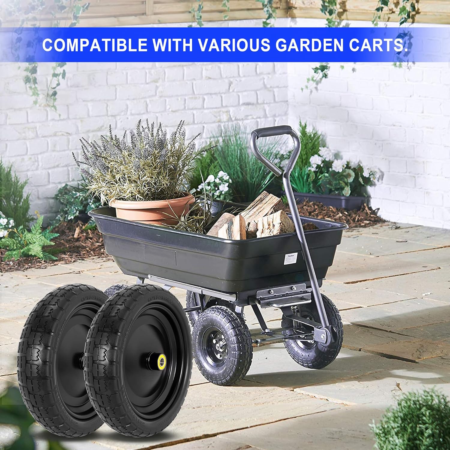 13 Inch Flat Free Wheels Tires 4.00-6 Solid Tires and Wheels Replacement with 5/8" Axle Bore Hole, 8 Spacers and 4 Pins for Wheelbarrow, Garden Cart, Hand Truck, Trolley, Gorilla Cart