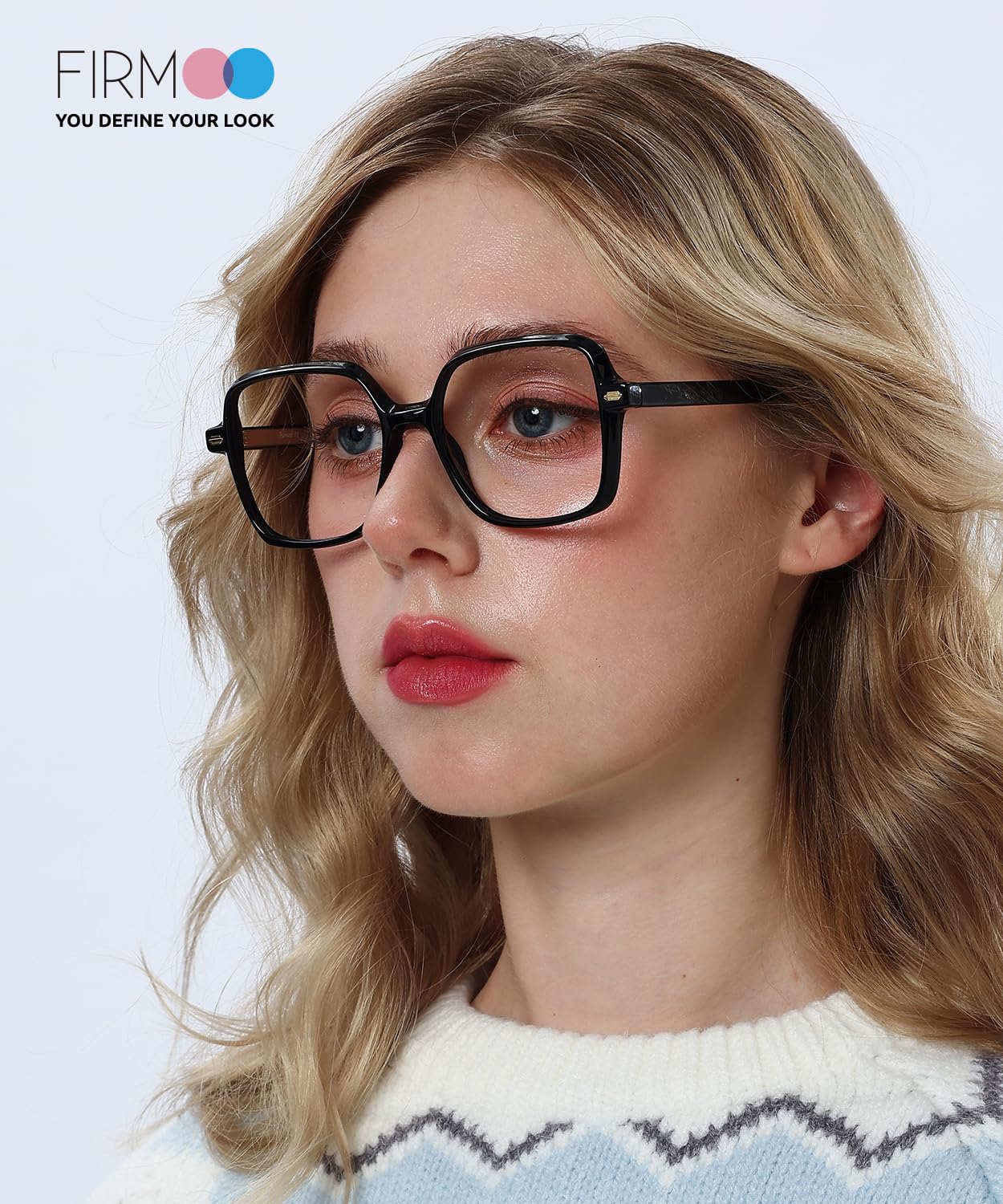 Firmoo Oversized Square Blue Light Blocking Glasses, Computer Gaming/TV/Phones Glasses for Women/Men, Black - Image 3