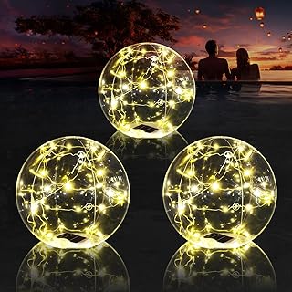Floating Pool Lights, 15 Inch Warm White Solar Pool Light That Float, IP68 Waterproof Inflatable Light Up Pool Balls, Float or Hang Solar Floating Lights for Pool, Wedding, Party Decor - 1PC
