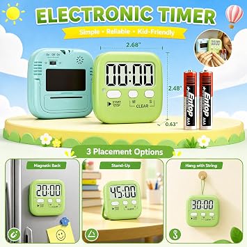 Antonki 2 Pack Digital Timer for Kids Classroom Kitchen Timers for Cooking