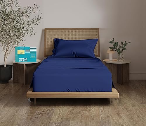 Thread Spread - Juego de sábanas de 100% algodón egipcio con tejido de satén de 800 hilos de la colección Exotic Hotel, color blanco y marfil