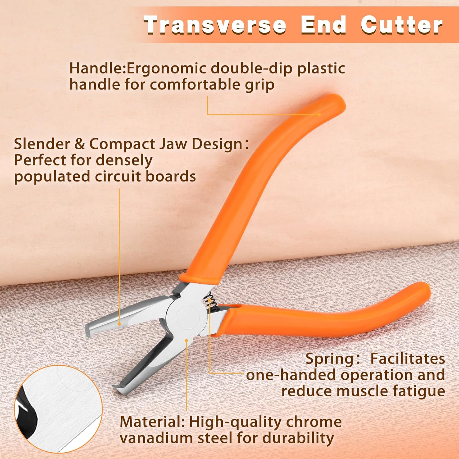 Transverse End Cutter with 0.31“ Cutting Edge for Tight Places SMT/SMD Chip Cutters Side Cutting Pliers 90 Degree Blade Front
