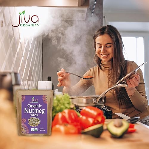 Miniatura 6 de Jiva Organics Bolsa entera de nuez moscada orgánica de 8 onzas, 100% natural y sin OMG