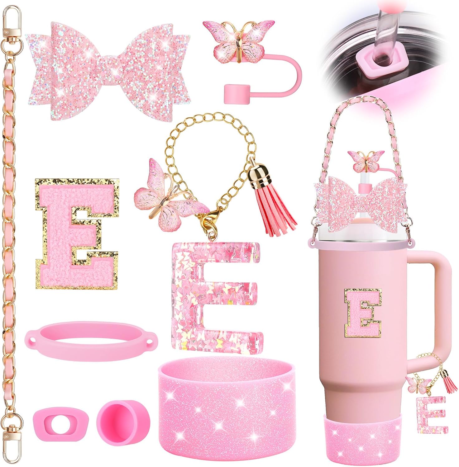 9PCS Pink Cup Accessories Set for Stanley Cup 30oz 40oz Tumbler with Handle