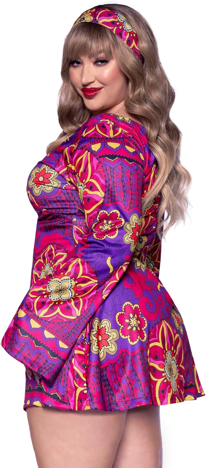 Leg Avenue Women's 2 Pc Hippy Girl Flower Bell Sleeve Dress with Headband : Clothing, Shoes & Jewelry