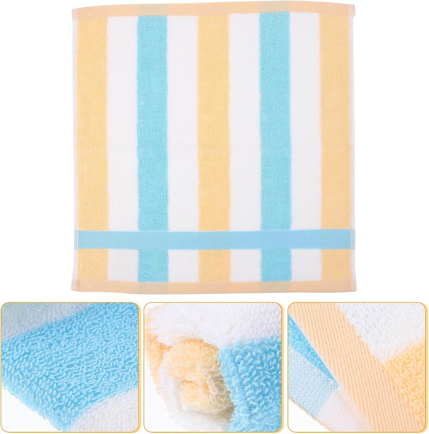 Zerodeko 3pcs Cotton Face Towels for 13.4-inch Soft Non-Twisted Striped Washcloths Blue, 45g Lightweight Quick Drying Bathroom Washcloth Set
