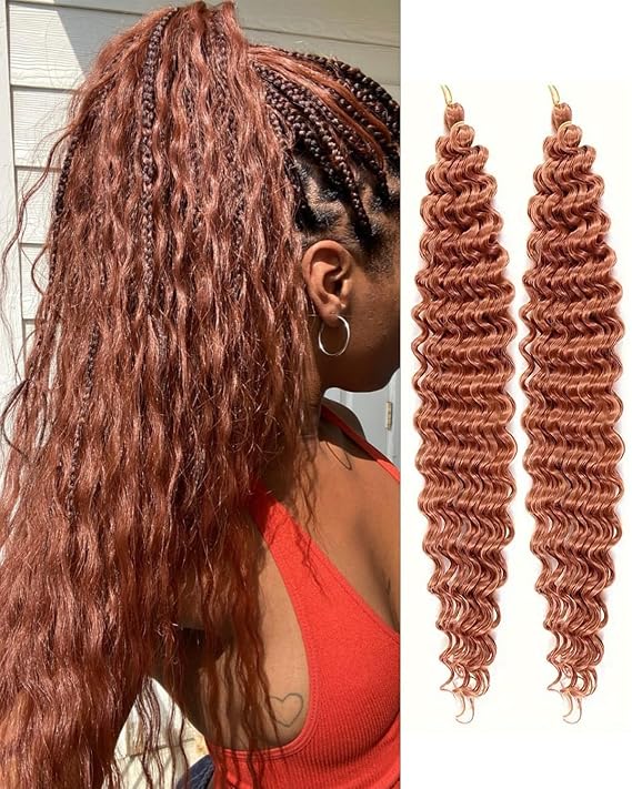 Ginger Curly Crochet Hair 30Inch 2 Packs Deep Wave Crochet Hair with Crochet Hook, Long Ocean Wave Braiding Hair for Women, Synthetic Hair Curly Braiding Hair Extensions (350#)