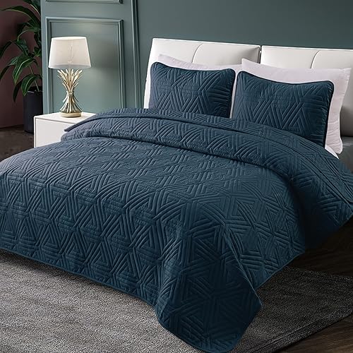 Miniatura 2 de Whale Flotilla Juego de edredón suave tamaño Queen para todas las estaciones, juego de ropa de cama de 3 piezas, colcha geométrica ultrasónica,