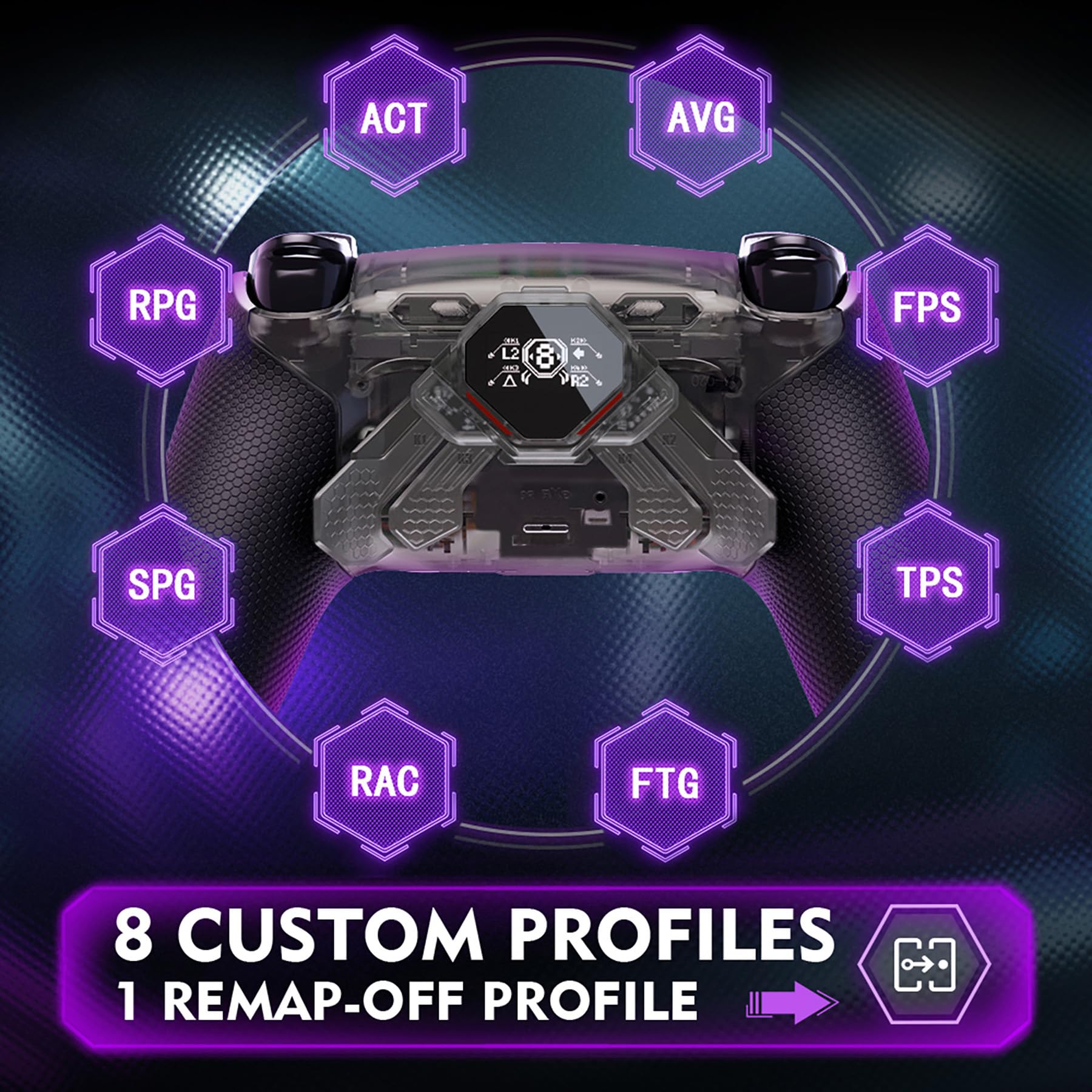 eXtremeRate Spark Paddle Kit per ps5 Controller BDM-030 040 050 060, Display OLED&Clicky Trigger Stop&Grip Ergonomici, 4 Tasti Posteriori Rimappabili per ps5 Joystick, Trasparente Nero&Nero