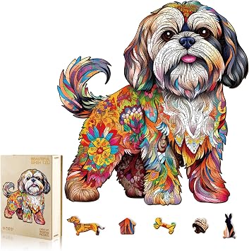 Wooden Puzzles for Adult, Shih Tzu Dog Wooden Jigsaw Puzzle, Unique Wood Shape Cut Puzzle, Best Gifts for Puzzle Lovers S-8 * 8.4in-100pcs