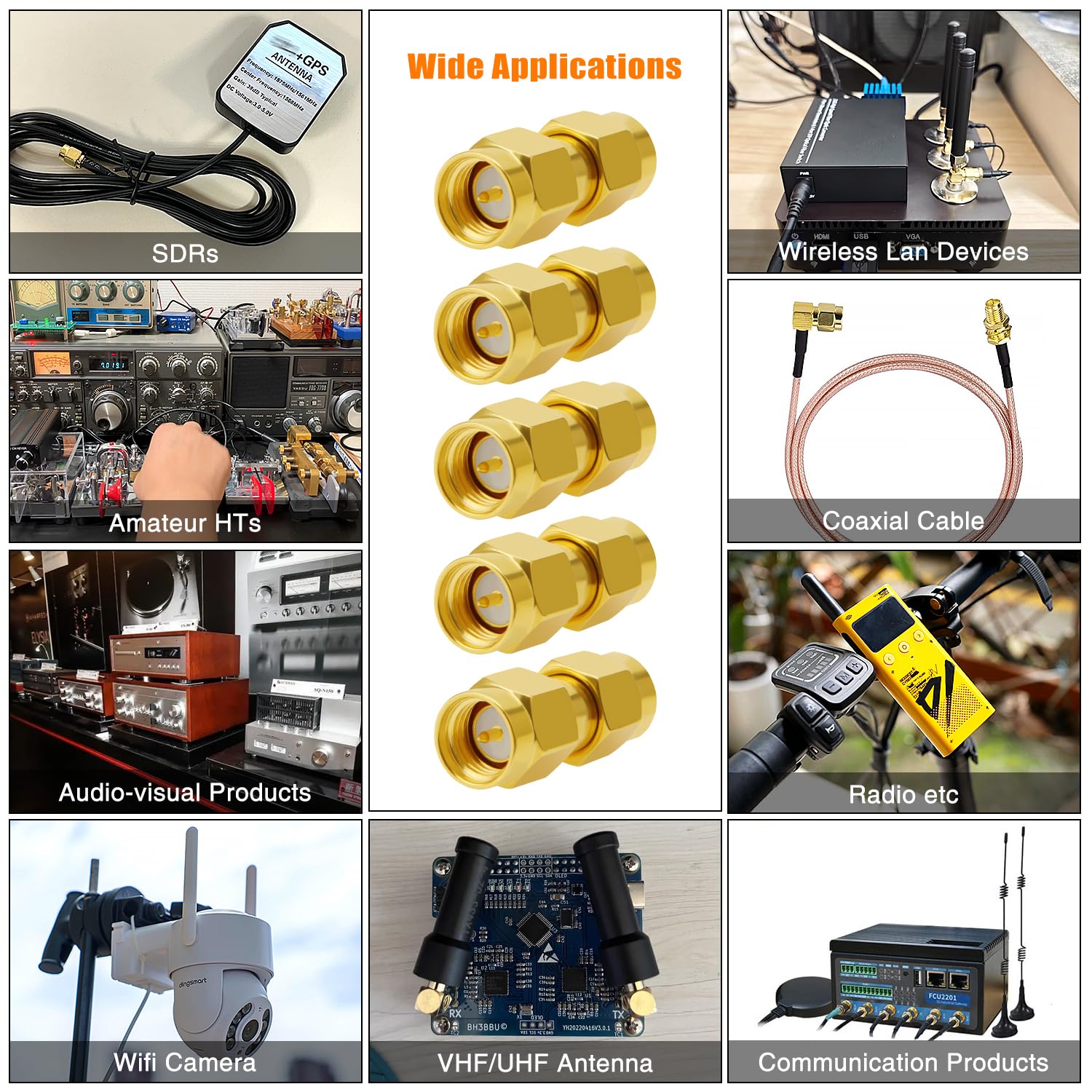 SMA Maschio a SMA Maschio Connettore Adattatore RF Coassiale, Placcato Oro per Antenna Radio WiFi HT 5 Pezzi