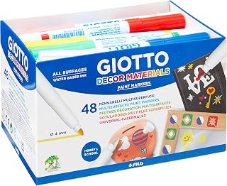 GIOTTO Decor Materials Multi-surfaces Paint Markers, School pack, Medium Tip - 4mm Nib, 48 x Assorted Colours, Ideal for Children, Parties and Schools