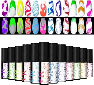 MEET ACROSS Glow in the Dark Nail Art Gel Liner With Reflective Glitter Flash Diamond Painted Gel Nail Polish 12 Neon Colors Pigment UV LED Soak off Curing Requires for Nail Design