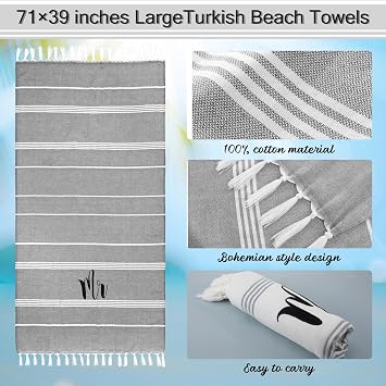 Preboun 2 Pcs Mr and Mrs Turkish Beach Towels Honeymoon Essentials