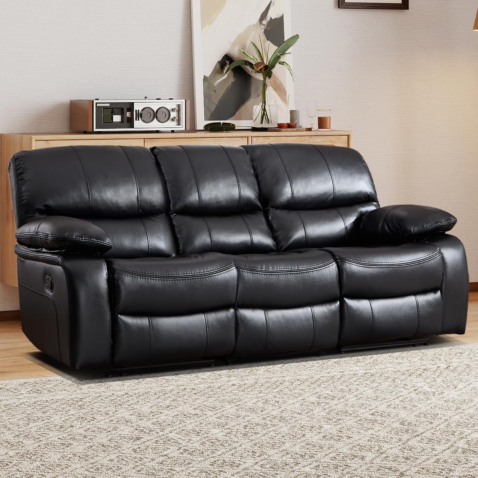 Best Black Reclining Sofa Picks for 2026 1 EBELLO Faux Leather 3-Seat Manual Reclining Sofa, Americana Minimalist Dual Recl — product photo