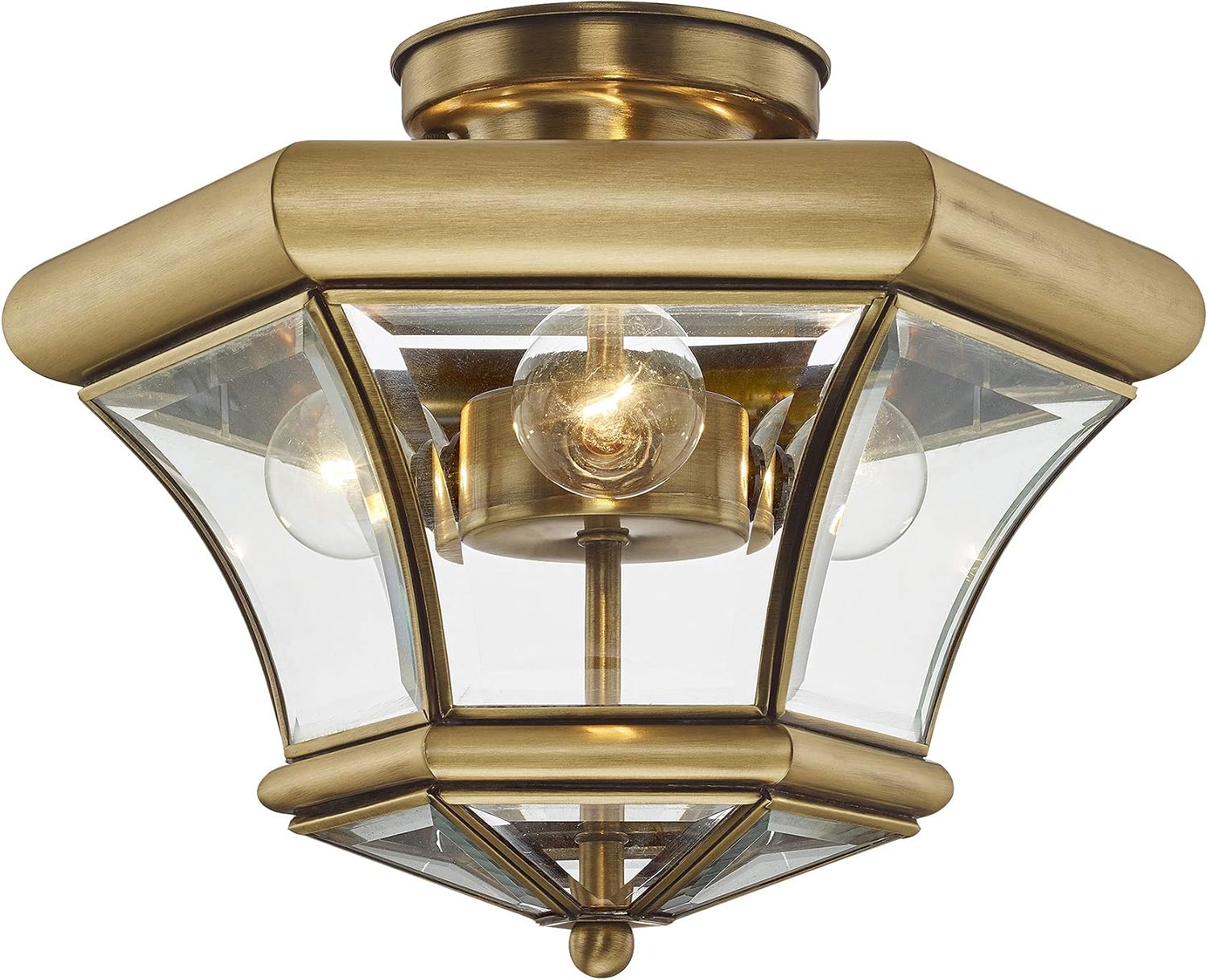 Livex Lighting 4083-01 Flush Mount with Clear Beveled Glass Shades, Antique Brass