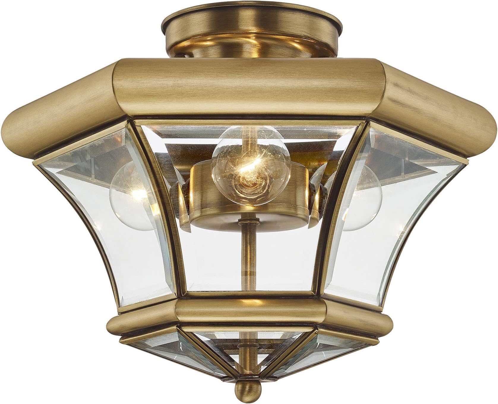 Livex Lighting 4083-01 Flush Mount, Antique Brass | Clear Beveled Glass Shades
