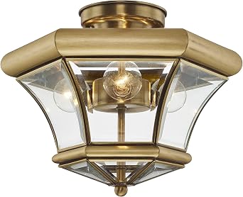 Livex Lighting 4083-01 Flush Mount, Antique Brass | Clear Beveled Glass Shades