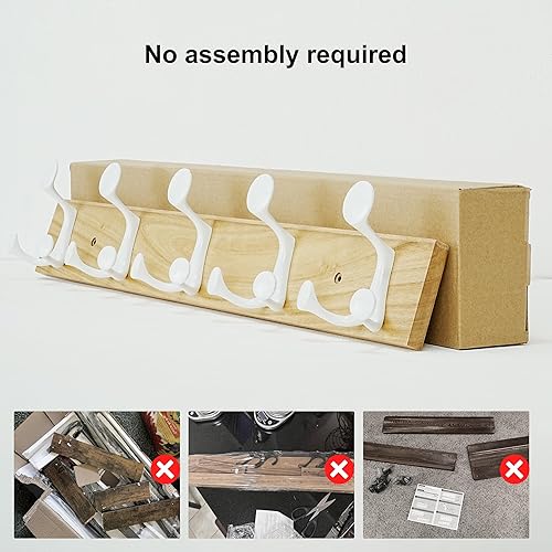Miniatura 129 de SKOLOO Perchero de madera blanca de 17 pulgadas con 3 ganchos triples, ideal para entradas familiares, aulas y almacenamiento de suministros para