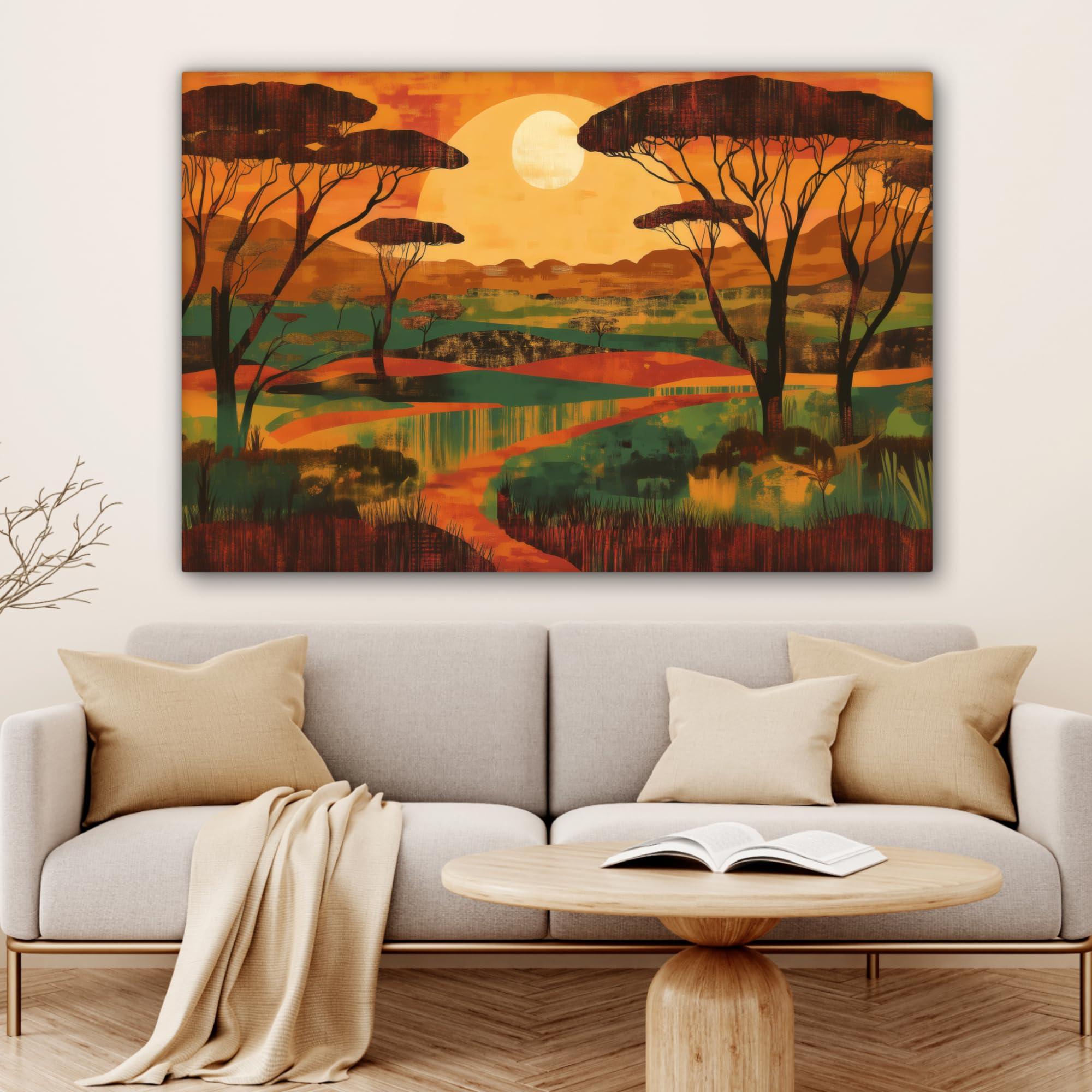 MuchoWow© Impression sur Toile Decoration Murale Peinture 120x80 cm Tableaux Art Décoratif Muraux Décoration Chambre Paysage - Africain - Soleil