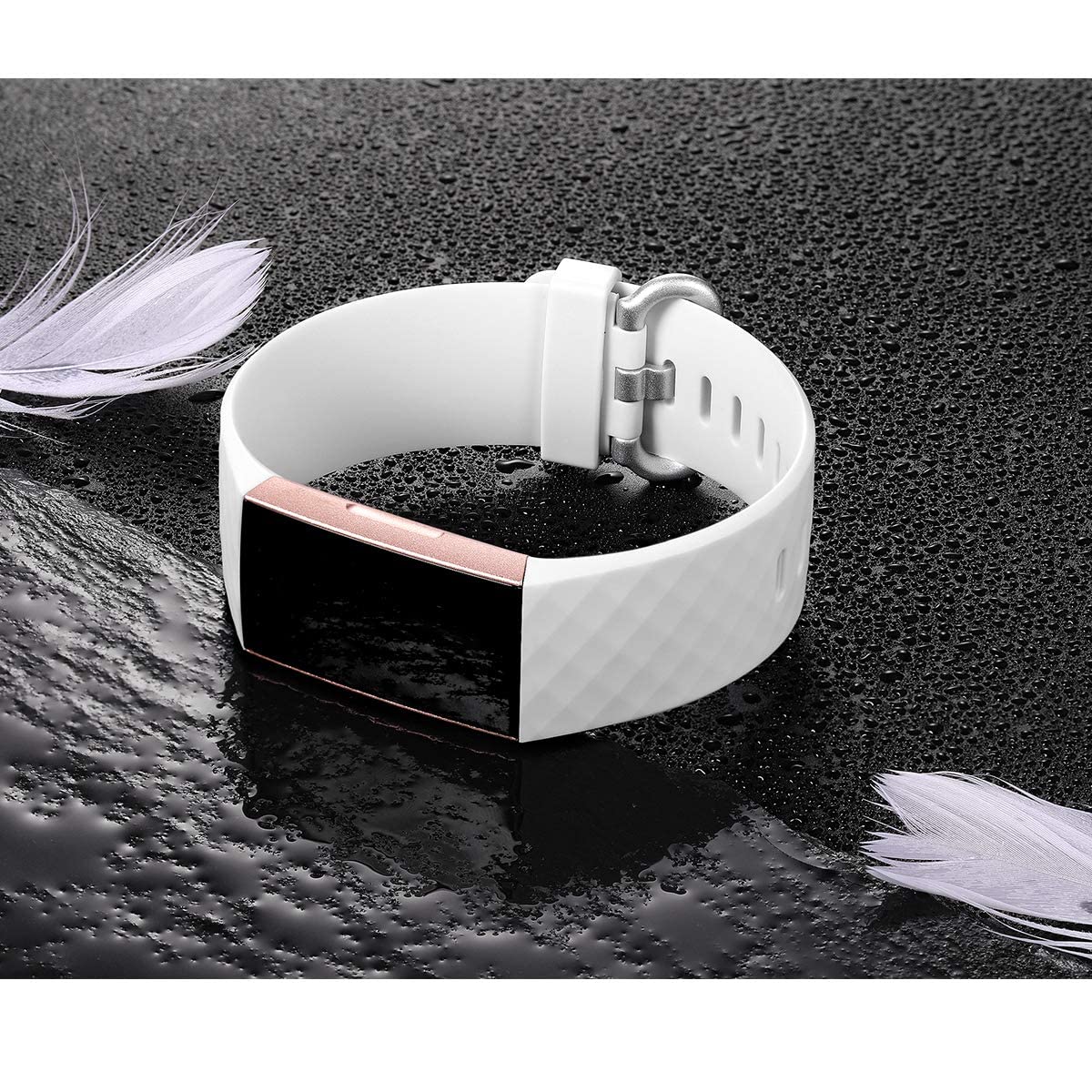 GEAK Classic Adjustable Replacement Wristband for Fitbit Charge 3/4 Activity Tracker, Women/Men, Small White - Image 2