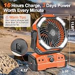 Odoland 40000mAh Camping Fan with LED Light, Auto-Oscillating Desk Fan with Remote & Hook, Rechargeable Battery Operated Outdoor Tent Fan with Timer, Power Fan for Camp,Travel,Jobsite and Beach,Orange