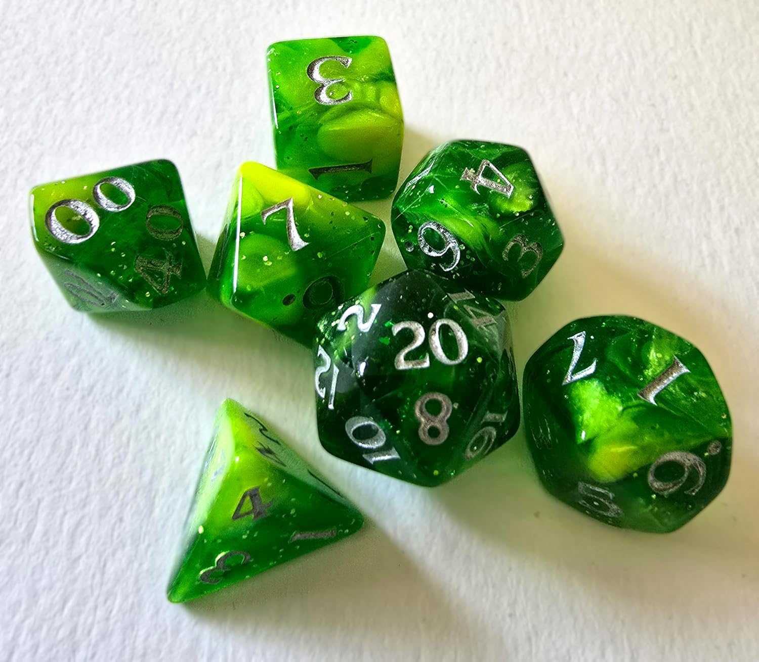 Grass Scented Dice with Goldenrod and Clear Green by Studio Woe | Premium Scented Polyhedral RPG Dice Set, 7 for Tabletop Roleplaying Games, TTRPG Accessories & Fantasy Collectors