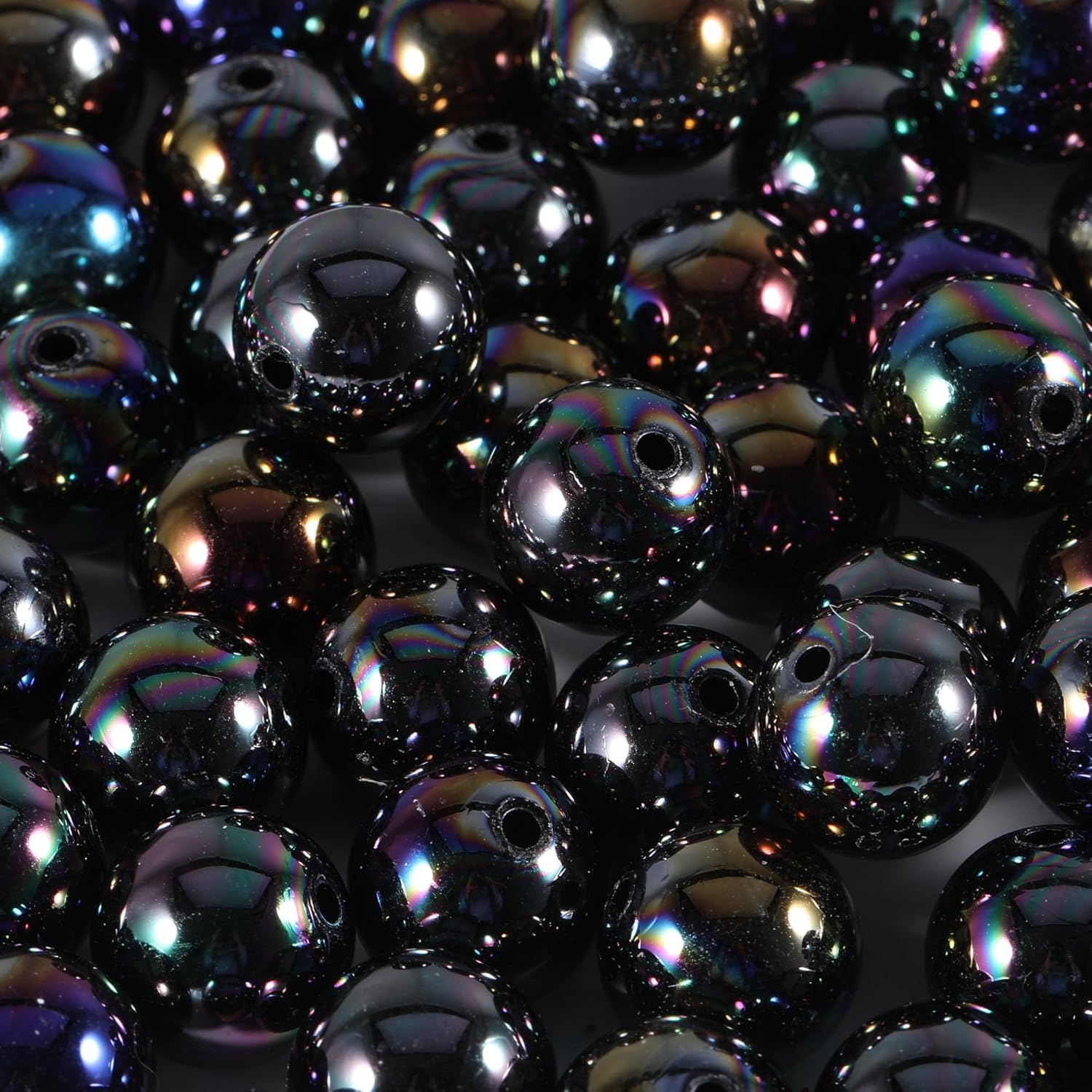 120Pcs 16MM Acrylic Beads for Jewelry Making,AB Color Acrylic Beads Black Round Bead for DIY Bracelets Necklace Keychain Mobile Phone Chain (AB Black, 16MM)