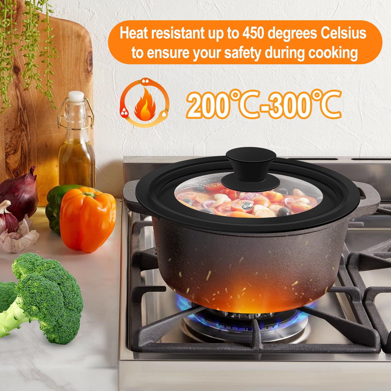 Coperchio Universale Silicone, Coperchio Padella 16 cm 18 cm 20 cm, Coperchi Pentole Padelle, Coperchi per Pentole in Vetro, Utensili da Cucina, con Bordo e Pomello in Silicone Resistente al Calore