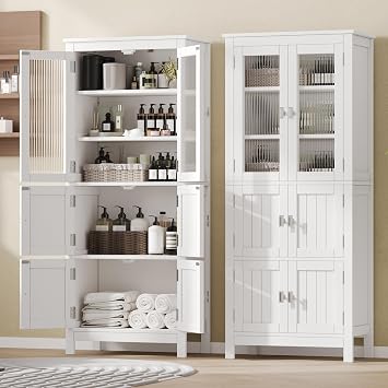Akxomel 53.1 Tall Bathroom Cabinet 6 Doors Linen Floor Storage Cabinet