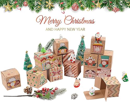 Miniatura 4 de 24 piezas de calendario de Adviento vacío de Navidad 2025, 24 días, lindo papel kraft de Navidad, cajas de números, calendario de cuenta regresiva