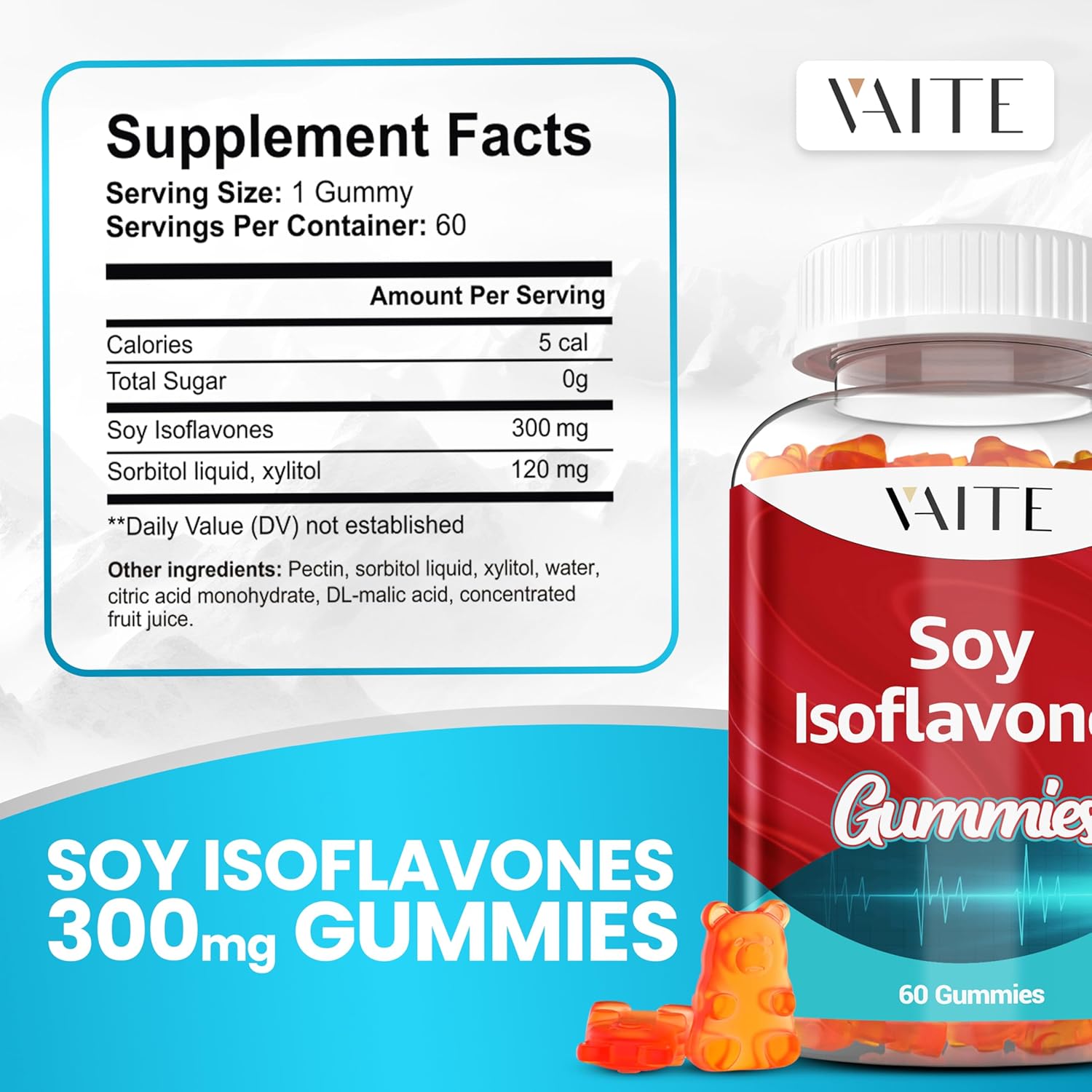 Soy Isoflavones Supplement for Women – Non-GMO Phytoestrogens for Menopause Relief, Hot Flashes, Hormonal Balance, Genistein, Soy with Isoflavones, Bone Health Support – 60 Vegan Chewable Gummies - Image 3