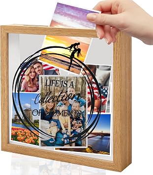 Shadow Box Frame Wood Keepsake Ticket Box with Slot Shadow Keepsake Ticket Box Catch Pleasant Memories Wall Decor & Desk Display Wood Color , 11.8" X11.8" X 1.8"/30cmx30cmx4.5cm