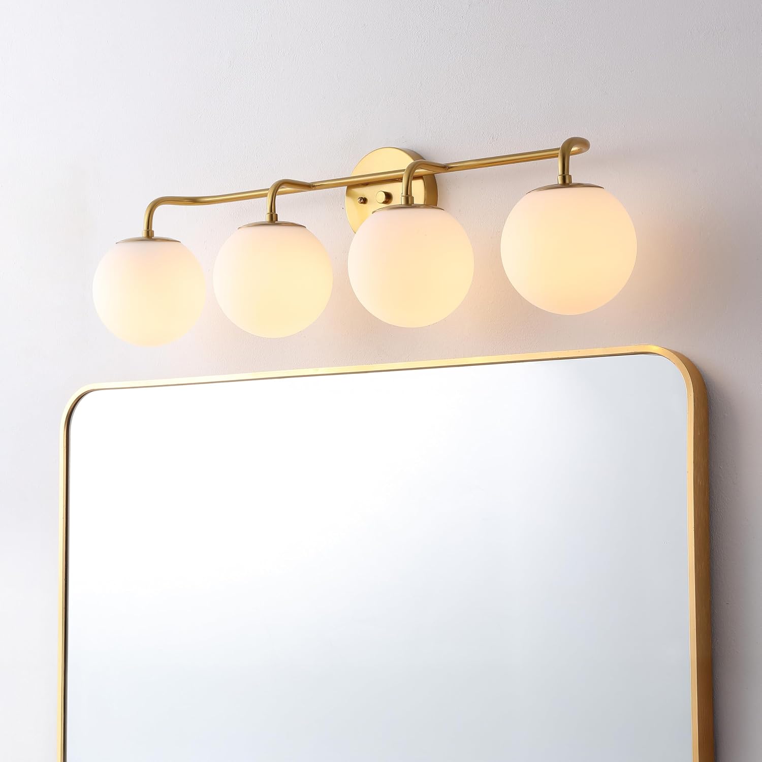 Eyely EYL3536A 25" 3-Light Parisian Modern Globe Vanity Light, Wall Sconce with Frosted Glass Shade for Bathroom, Bedroom, Hallway, Hardwired, LED Bulb Included, Brass Gold