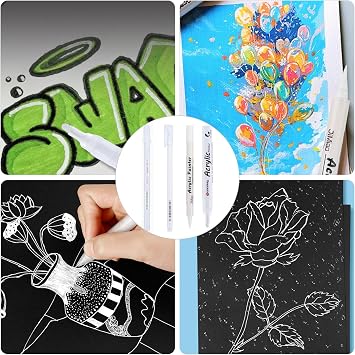 4PCS White Gel Pen Set - White Ink Pens (0.6/0.8/1/2mm) for Artists - Pen for Black Paper - Perfect for Drawing, Sketching, Journaling & Illustration
