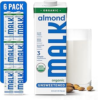 MALK Almond Milk Unsweetened (32oz, Pack of 6) - Shelf Stable Organic Almond Milk, Non GMO, Whole 30, Dairy Free, Vegan, Plant Based, No Gums or Fillers - Malk for Smoothies, Cereal, Coffee, Creamer